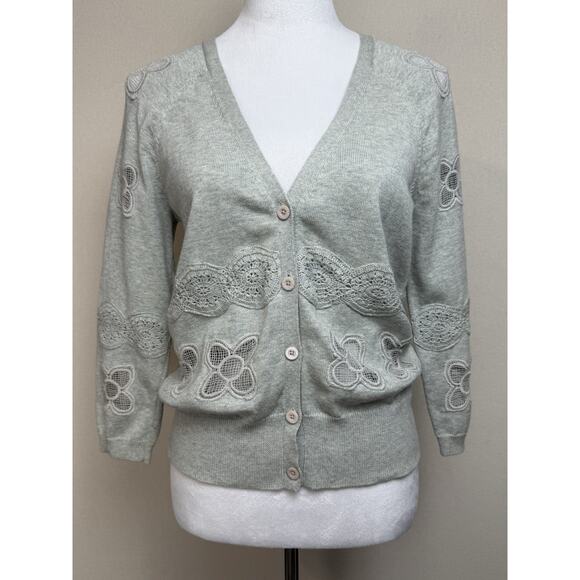 Anthropology Women’s Button Up Cardigan Sweater Gray Cotton Blend NWT Sz M - Picture 1 of 14